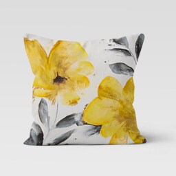 Mustard Grey Cushion Cover-Paint Effect Pillow Case-Modern Decorative Case-Flower Cover-Gift For Her -Handmade Material - thumbnail 3