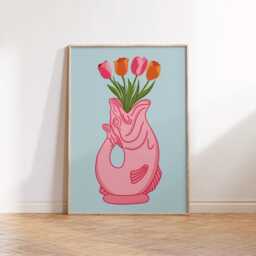 Fish Vase Print Poster, Living Room Wall Print, Bedroom Decor, Typography Art Dopamine Kitchen Portrait, Jug - thumbnail 2