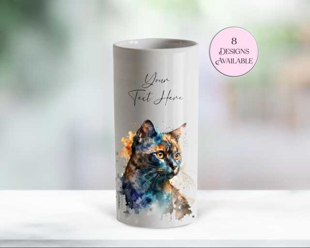 Watercolour Cat Ceramic Vase/ Flower Pot With Custom Text - The Perfect Gift For Lovers, Memorial - image 1