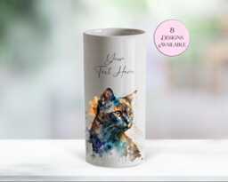 Watercolour Cat Ceramic Vase/ Flower Pot With Custom Text - The Perfect Gift For Lovers, Memorial - thumbnail 1