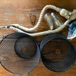 Minnow Trap Horizontal Pendant Light With Rope & Two Bulbs - thumbnail 2