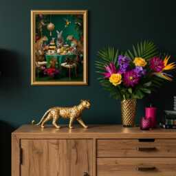 Jungle Animal Tea Party Wall Art - Maximalist Exotic Print Leopard & Zebra Artwork Bold Tropical Home Decor - thumbnail 2
