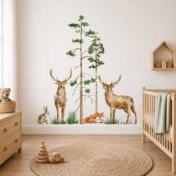 Woodland Animal Wall Decals Nursery, Forest Decal Set, Bear Deer Fox Tree Stickers, Peel & Stick Kids Room Decor - thumbnail 2