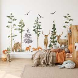 Woodland Animal Wall Decals Nursery, Forest Decal Set, Bear Deer Fox Tree Stickers, Peel & Stick Kids Room Decor - thumbnail 4
