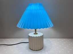Handmade Blue Pleated Table Lamp Beige Ceramic Base - thumbnail 1