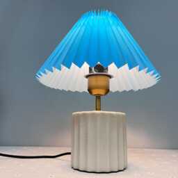Handmade Blue Pleated Table Lamp Beige Ceramic Base - thumbnail 4