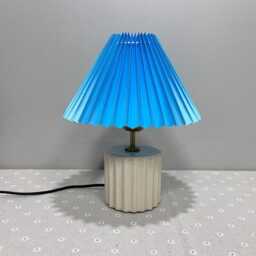 Handmade Blue Pleated Table Lamp Beige Ceramic Base - thumbnail 2