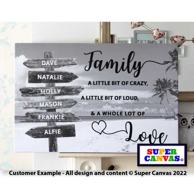 Family Names Street Sign Post Signpost Personalised Custom Beach Picture Wall Art Framed Canvas Print Birthday Mothers Day Gift - image 1