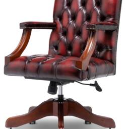 Gainsborough Chesterfield Office Swivel Chair Antique Red Leather - thumbnail 3