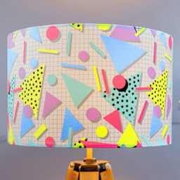 Velvet 80S Retro Print Lampshade 25cm 30cm 35cm 40cm 45cm Drum Lamp Shade - Eighties Decades Handmade Home Decor Ceiling - thumbnail 2