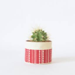 Small Natural Canvas Sitting Planter - Red + White