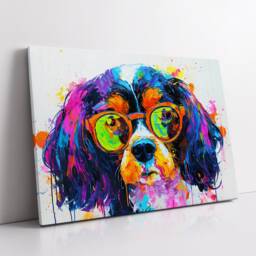 Colorful Cavalier King Charles Spaniel Modern Oil Painting Wall Art Framed Canvas Poster Print Home Kitchen Office Room Decor Dog Gift Ideas - thumbnail 2