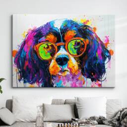 Colorful Cavalier King Charles Spaniel Modern Oil Painting Wall Art Framed Canvas Poster Print Home Kitchen Office Room Decor Dog Gift Ideas - thumbnail 1
