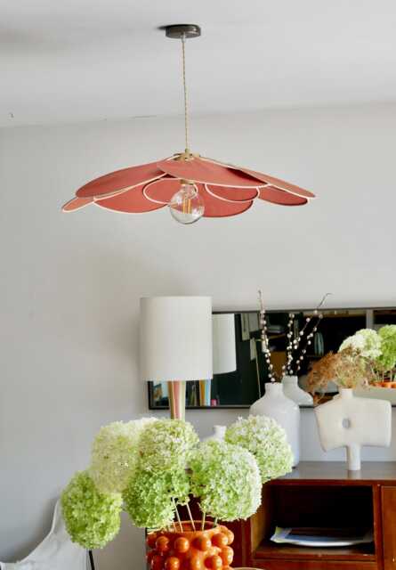 14-Petal Flower Pendant Light in Linen & Rattan - Handcrafted Chandelier Japanese Wabi-Sabi Lighting Natural Decoration - image 1