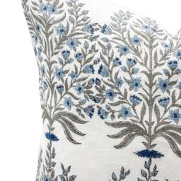 Designer Floral Blue & Grey On Off White Linen Pillow Cover, Cover, Boho Pillow, Decorative Throw Farmhouse - thumbnail 2