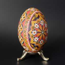 Goose Pysanka Ukrainian Easter Egg, Starburst Pattern Fancy Decorative Batik Art Eggshell