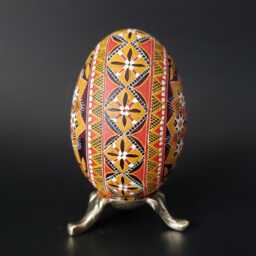 Goose Pysanka Ukrainian Easter Egg, Starburst Pattern Fancy Decorative Batik Art Eggshell - thumbnail 2