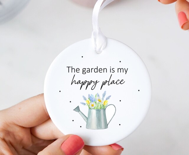 Gift Idea For Gardener - Hanging Ceramic Keepsake Ornament The Garden/Allotment Is My Happy Place Likes Gardening Birthday Christmas - image 1
