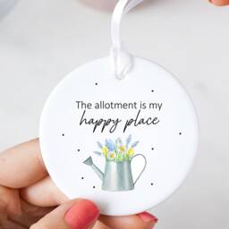 Gift Idea For Gardener - Hanging Ceramic Keepsake Ornament The Garden/Allotment Is My Happy Place Likes Gardening Birthday Christmas - thumbnail 2