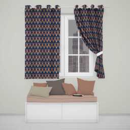 stylized Deer Head Antlers Geometric Seamless Pattern Readymade Eyelet Ring Top Thermal 100% Blackout Curtains - thumbnail 1