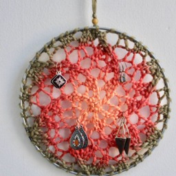 Earring Holder - Orange Starburst Fiber Art Wall Hanging Jewelry Display Organizer - thumbnail 4
