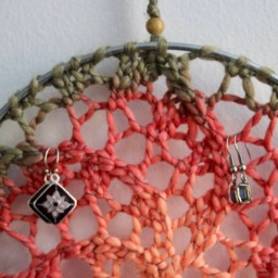 Earring Holder - Orange Starburst Fiber Art Wall Hanging Jewelry Display Organizer - thumbnail 3