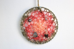 Earring Holder - Orange Starburst Fiber Art Wall Hanging Jewelry Display Organizer - thumbnail 1