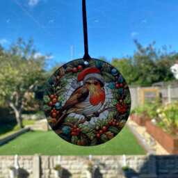 Frosted Acrylic Robin Suncatcher, Christmas Tree Decoration, Window Hanging Ornament - thumbnail 2