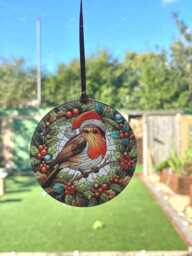 Frosted Acrylic Robin Suncatcher, Christmas Tree Decoration, Window Hanging Ornament - thumbnail 1