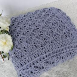 Hand-Crocheted Merino Wool Baby Blanket Lavender Blue Newborn Gift - thumbnail 4
