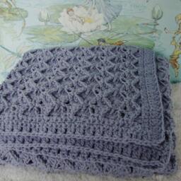 Hand-Crocheted Merino Wool Baby Blanket Lavender Blue Newborn Gift - thumbnail 3