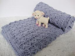 Hand-Crocheted Merino Wool Baby Blanket Lavender Blue Newborn Gift - thumbnail 1