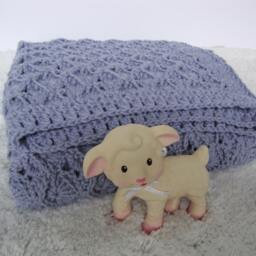 Hand-Crocheted Merino Wool Baby Blanket Lavender Blue Newborn Gift - thumbnail 2