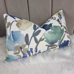 12x20 Floral Lumbar Cushion Cover - Blue Bloom Meadow Pillow John Lewis Fabric Rectangular Cotton Throw Double Sided Handmade - thumbnail 4