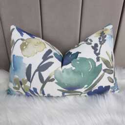 12x20 Floral Lumbar Cushion Cover - Blue Bloom Meadow Pillow John Lewis Fabric Rectangular Cotton Throw Double Sided Handmade - thumbnail 3