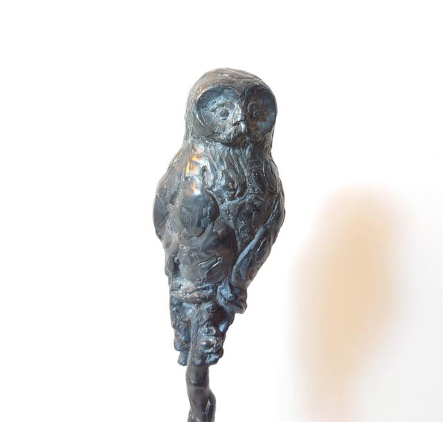Bronze Owl Sculpture Original Bird Art, Expressionist Statue - image 1