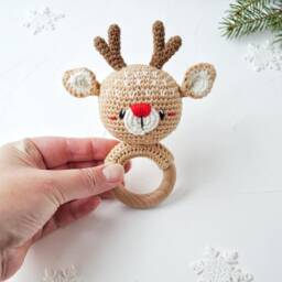 Reindeer Wooden Baby Toy, Personalized Gift, First Christmas Gender Neutral Gift For Newborn, Shower - thumbnail 2