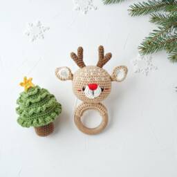 Reindeer Wooden Baby Toy, Personalized Gift, First Christmas Gender Neutral Gift For Newborn, Shower - thumbnail 3