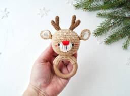 Reindeer Wooden Baby Toy, Personalized Gift, First Christmas Gender Neutral Gift For Newborn, Shower
