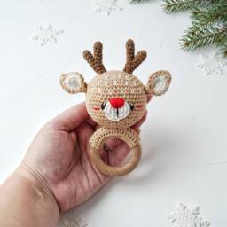 Reindeer Wooden Baby Toy, Personalized Gift, First Christmas Gender Neutral Gift For Newborn, Shower - thumbnail 4