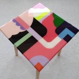 Funky Pink Epoxy Resin Coffee Table, Abstract Art Side Table - thumbnail 3