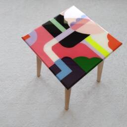 Funky Pink Epoxy Resin Coffee Table, Abstract Art Side Table - thumbnail 2