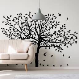 Tree Wall Decal Sticker - Birch Art Vinyl Nursery Stickers Nature Botanical Trees Decals Forest Decor Natural Big Leaf Peel & Stick