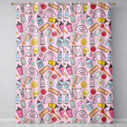 School Supplies Pink Background Rainbow Apple Glue Pen Ruler Seamless Pattern Readymade Eyelet Ring Top Thermal 100% Blackout Curtains - thumbnail 2
