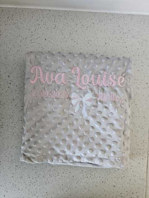Personalised Embroidered Baby Blanket, Bow Grey Personalised Blanket For Girl, Keepsake Gift, New Gift - image 1