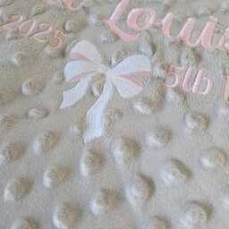 Personalised Embroidered Baby Blanket, Bow Grey Personalised Blanket For Girl, Keepsake Gift, New Gift - thumbnail 3