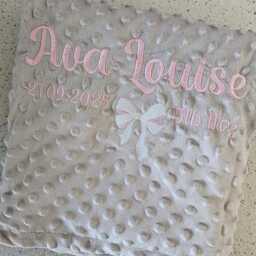 Personalised Embroidered Baby Blanket, Bow Grey Personalised Blanket For Girl, Keepsake Gift, New Gift - thumbnail 2