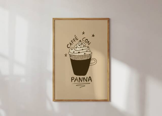 Poster Caff?? Con Panna, Coffee Illustration, Drink, Caf??, With Cream, Italian Food Kitchen Print Art Playful - image 1
