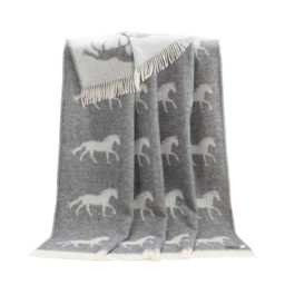 Grey Horse Throw - Crafted From 100% Pure Wool Equestrian Blanket Reversible Ideal Gift For Lovers - thumbnail 2