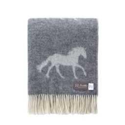 Grey Horse Throw - Crafted From 100% Pure Wool Equestrian Blanket Reversible Ideal Gift For Lovers - thumbnail 1